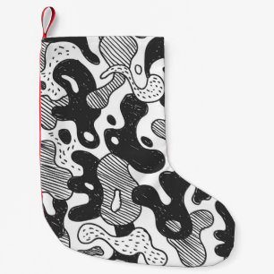 Petite Chaussette De Noël camouflage abstrait style doodé, noir