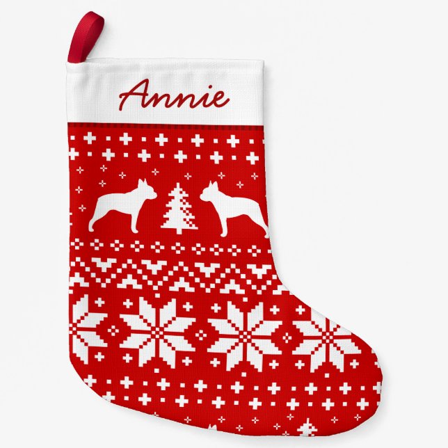 Petite Chaussette De Noël Canine mignonne de motif de silhouettes de chien (Devant)