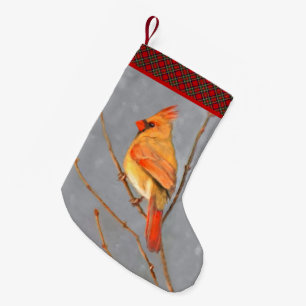 Petite Chaussette De Noël Cardinal sur la peinture de branche - Art original