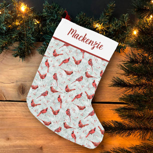 Petite Chaussette De Noël Cardinaux rouges Motif de pin enneigé Noël 