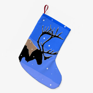 Petite Chaussette De Noël Caribou en hiver - Art original de la faune