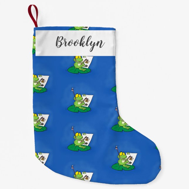 Petite Chaussette De Noël Caricature amusante de grenouille verte (Devant)