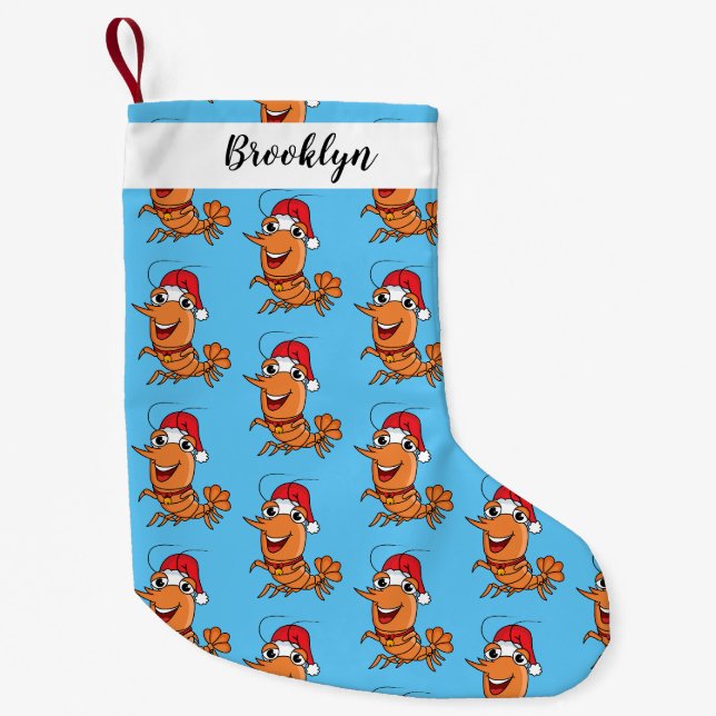 Petite Chaussette De Noël Caricature de crevettes de Noël joyeux (Devant)