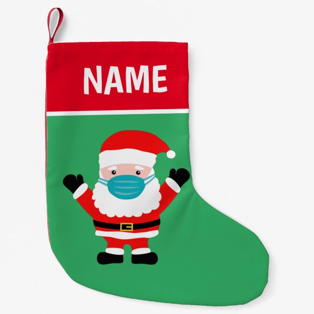 Petite Chaussette De Noël Caricature du Père Noël avec masque bleu (Devant)