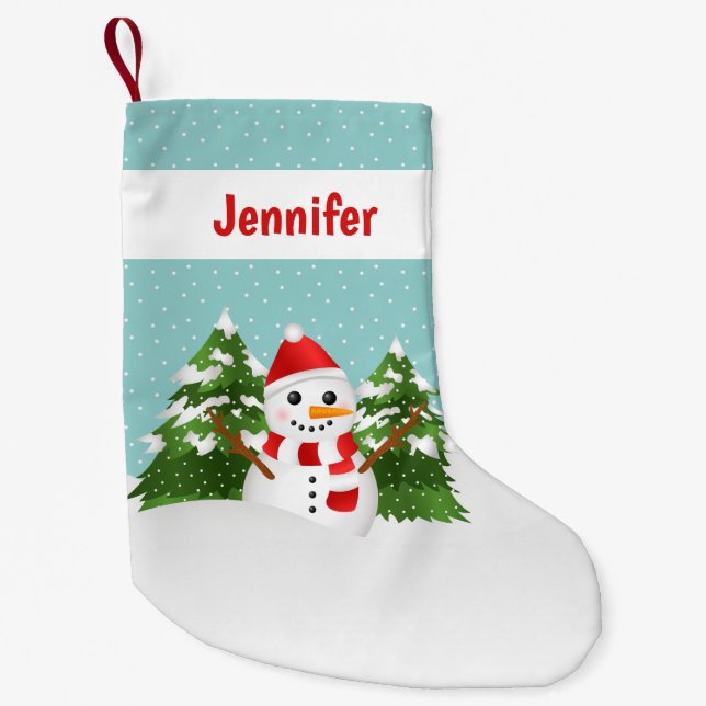 Petite Chaussette De Noël Caricature Mignonne Snowman Avec Nom Personnalisé  (Devant)