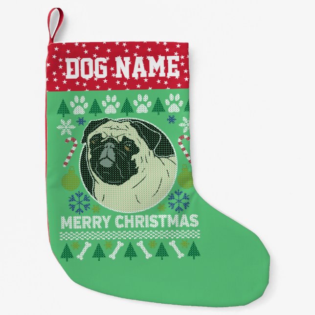Petite Chaussette De Noël Carlin Chien race laide pull de Noël (Devant)