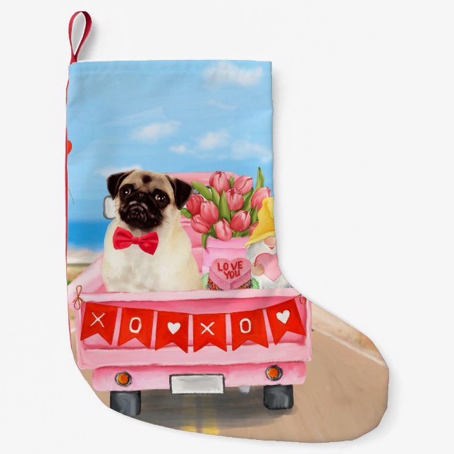 Petite Chaussette De Noël Carlin Chien Saint-Valentin Coeurs de camion (Devant)