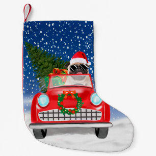 Petite Chaussette De Noël Carlin Chien Voiture De Conduite En Neige Noël