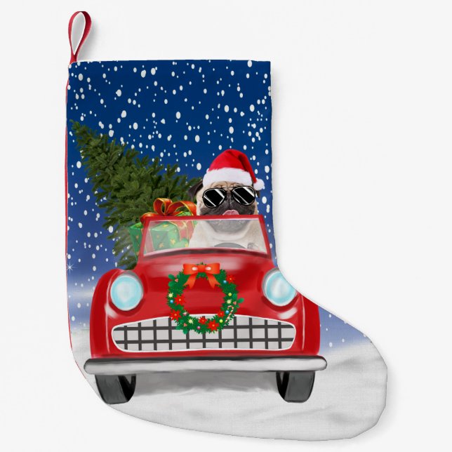 Petite Chaussette De Noël Carlin Chien Voiture De Conduite En Neige Noël (Devant)