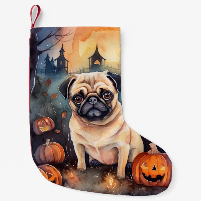 Petite Chaussette De Noël Carlin d'Halloween avec la peur Citrouille (Devant)