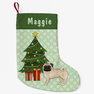 Petite Chaussette De Noël Carlin Faune Mignonne Caricature Chien Avec Arbre 