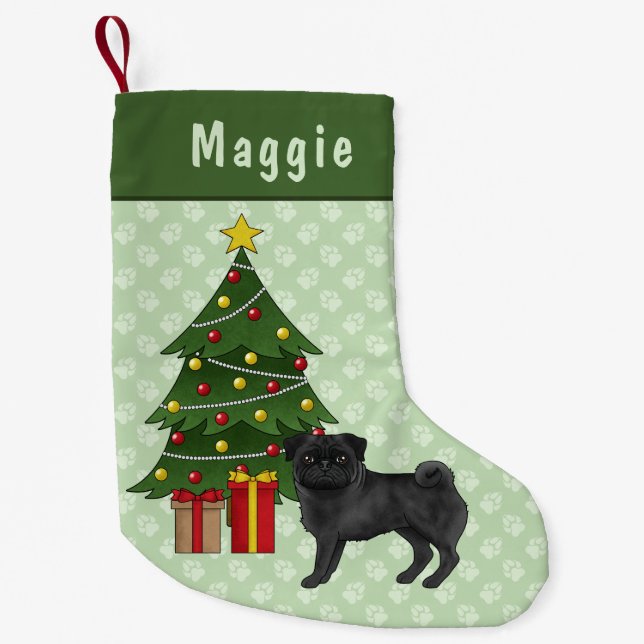 Petite Chaussette De Noël Carlin Noir Joli Chien De Caricature Avec Arbre De (Devant)