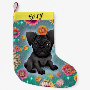 Petite Chaussette De Noël Carlin noir Noël Stocking avec nom.