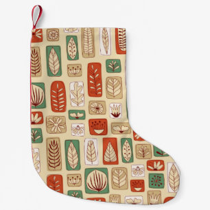 Petite Chaussette De Noël Carreaux de design scandinave avec feuilles abstra