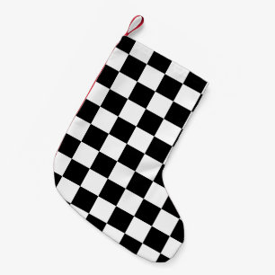 Petite Chaussette De Noël Carrés à damier noir et blanc géométrique rétro