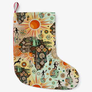 Petite Chaussette De Noël Carte d'Afrique Motif Éléments Tribaux Décoratifs