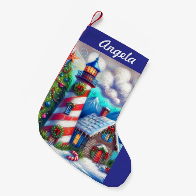 Petite Chaussette De Noël Carte magnétique marine du phare de Noël (Devant (Accrochage))