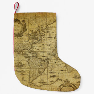 Petite Chaussette De Noël Carte vintage du monde 1635