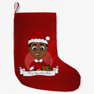 Petite Chaussette De Noël Carton Cute African American Christmas boy