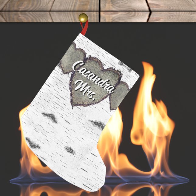 Petite Chaussette De Noël Carve en bois d'écorce rustiqueCoeur verdure Brown (Créateur téléchargé)