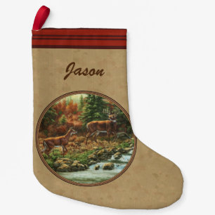 Petite Chaussette De Noël Cascade de cerfs et de ruisseaux Tan