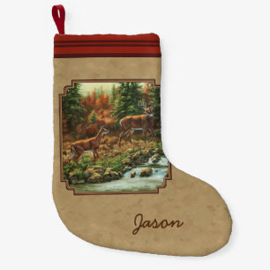 Petite Chaussette De Noël Cascade de cerfs et de ruisseaux Tan