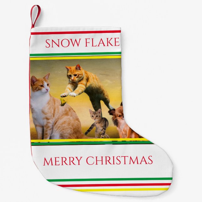 Petite Chaussette De Noël Cat Christmas Stocking Personnalisé (Devant)