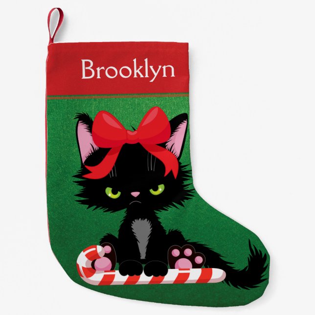 Petite Chaussette De Noël Cat de filles groupées personnalisées (Devant)