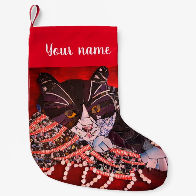 Petite Chaussette De Noël Cat Noir et Blanc Stocker Noël (Devant)