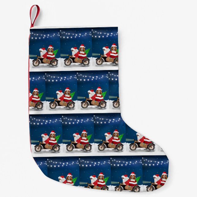 Petite Chaussette De Noël Cavalier King Chien Noël Père Noël (Devant)