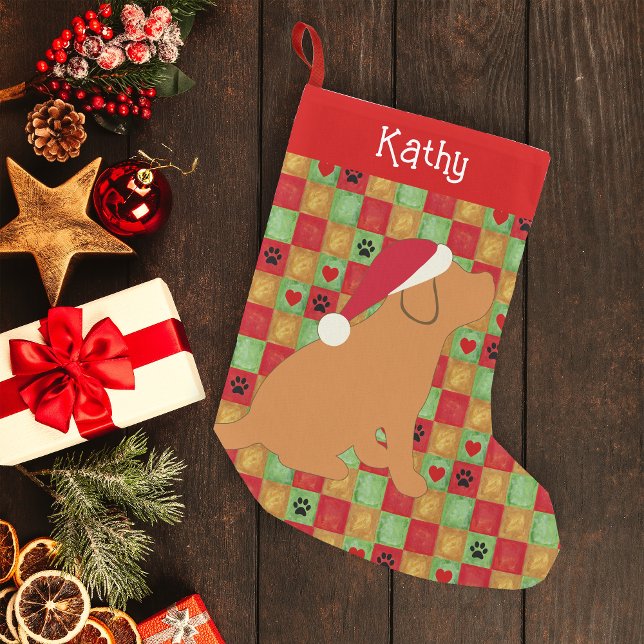 Petite Chaussette De Noël Ceinture de Noël Fox Red Labrador Chiot (Personalized Fox Red Labrador Puppy Quilt Design Christmas Stocking for Labrador Owners.)