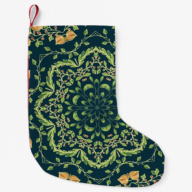 Petite Chaussette De Noël Cercle floral motif avec fleurs, branches, feuille (Devant)