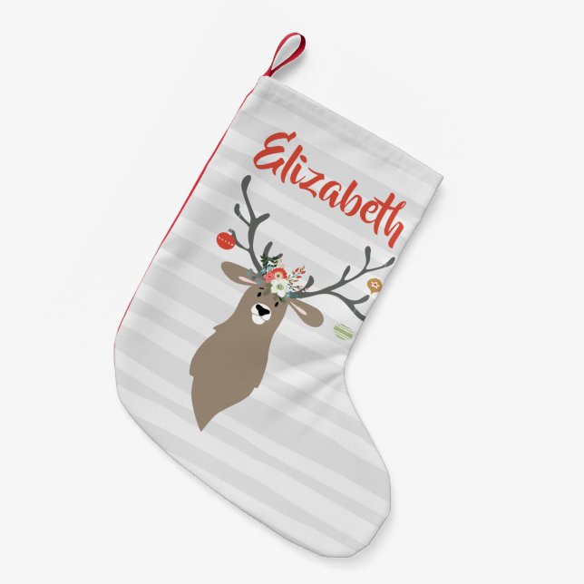 Petite Chaussette De Noël Cerf de cerf-volant fantaisiste de Noël personnali (Devant (Accrochage))