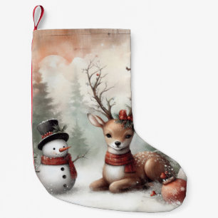Petite Chaussette De Noël Cerf de Noël/bonhomme de neige en bois classique