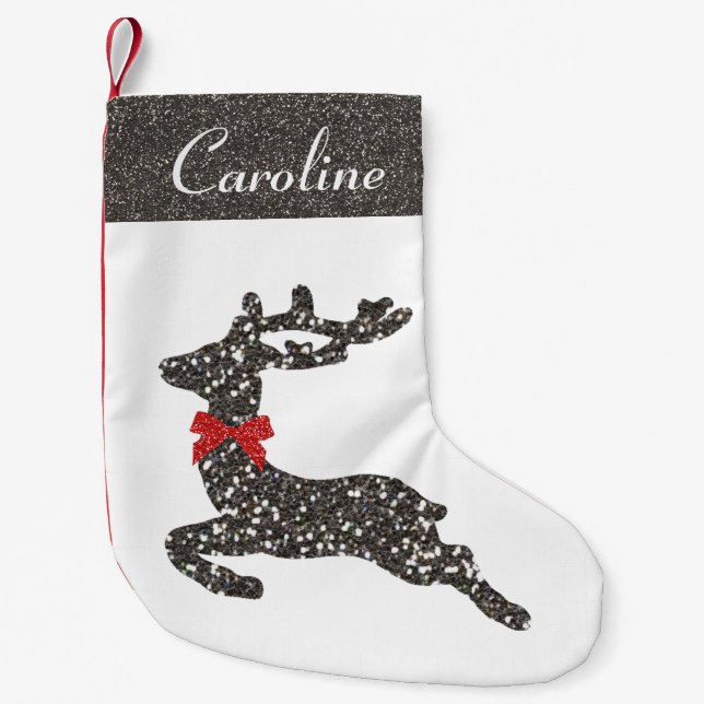 Petite Chaussette De Noël Cerf de Noël en Bow rouge (Devant)