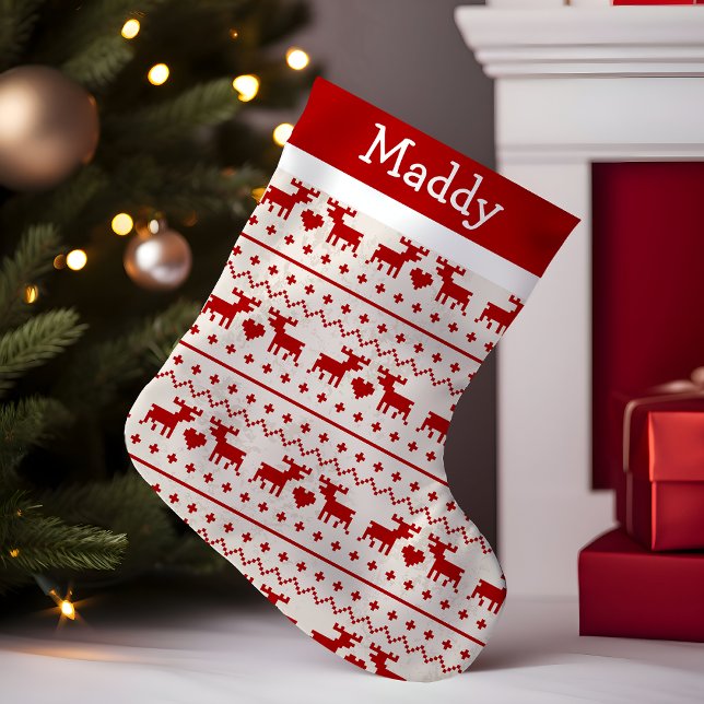 Petite Chaussette De Noël Cerf Monogramme Sweat Pull Ugly (Créateur téléchargé)