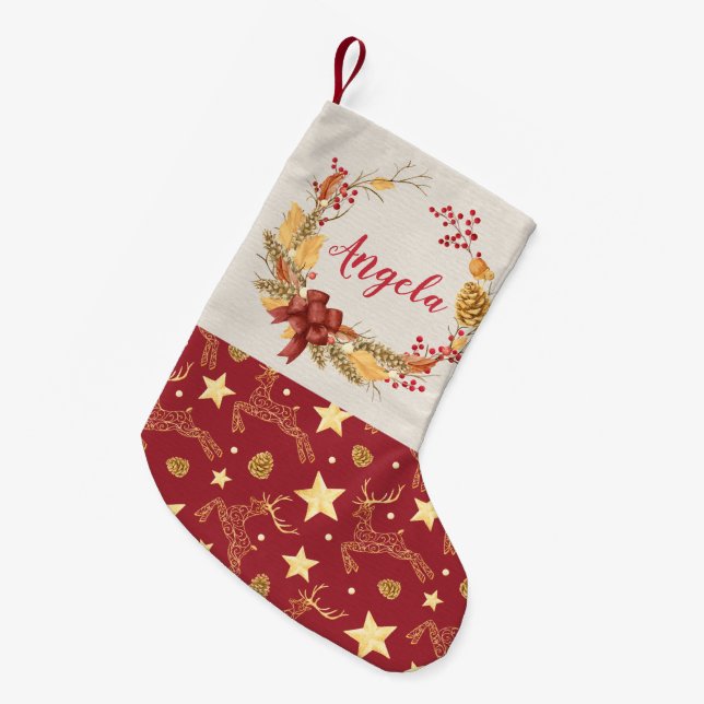 Petite Chaussette De Noël Cerfs communs rustiques naturels personnalisés de (Devant (Accrochage))