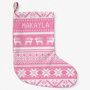 Petite Chaussette De Noël Chandail laid de rose et blanc de Noël - votre nom