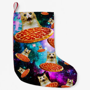 Petite Chaussette De Noël Chat à pizza de l'espace amusant