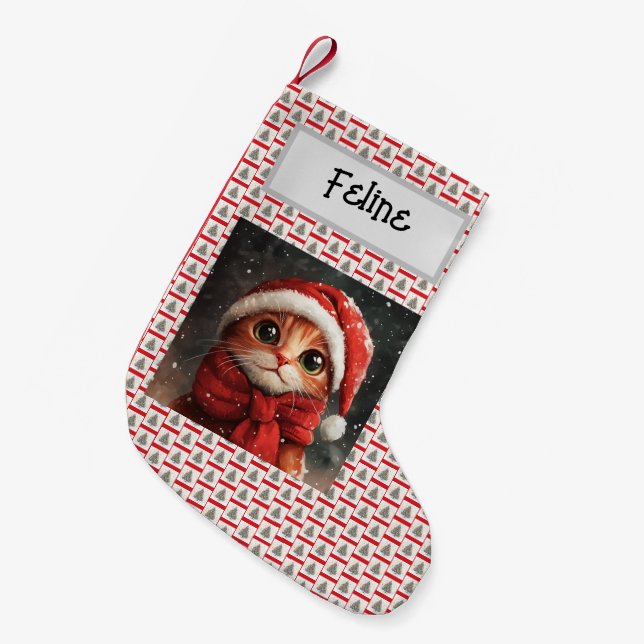 Petite Chaussette De Noël Chat Au Gingembre, Noël, Customisé De Nom, (Devant (Accrochage))