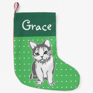 Petite Chaussette De Noël Chat blanc gris Cuisine verte de Noël