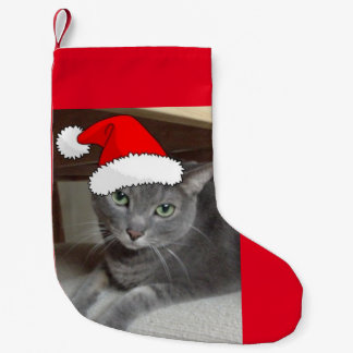 Petite Chaussette De Noël Chat bleu russe de Noël