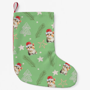 Petite Chaussette De Noël Chat chaton chaton couleur vert Père Noël Joyeux N