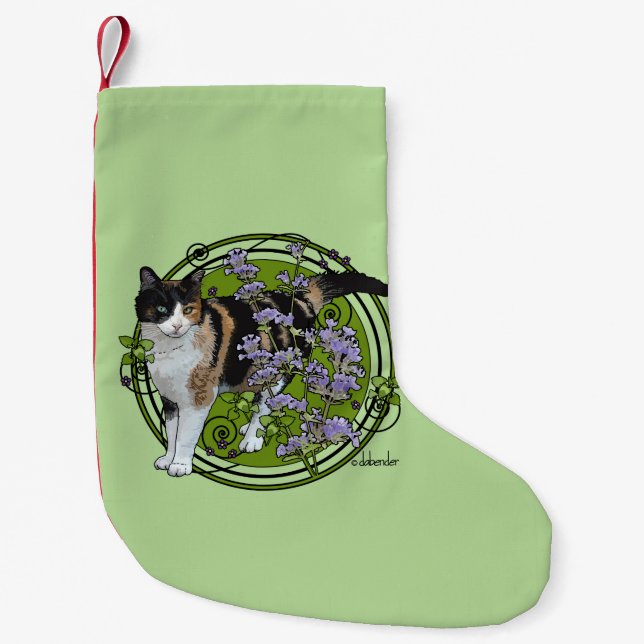 Petite Chaussette De Noël Chat de calicot avec le Nepeta (Devant)