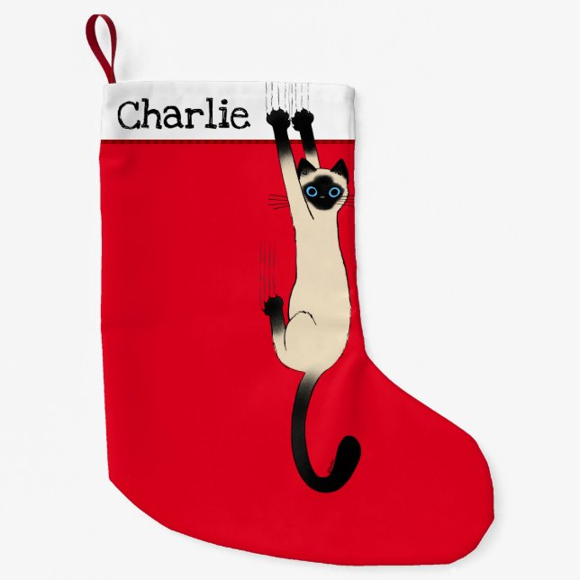 Petite Chaussette De Noël Chat de Siamese | Funny Chat vacances personnalisé (Devant)