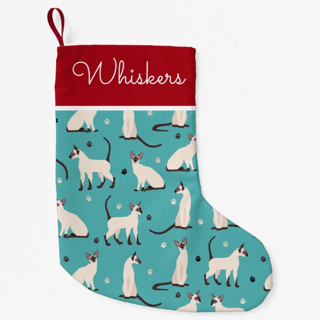 Petite Chaussette De Noël Chat et pattes de Siamese bleu Turquoise (Devant)