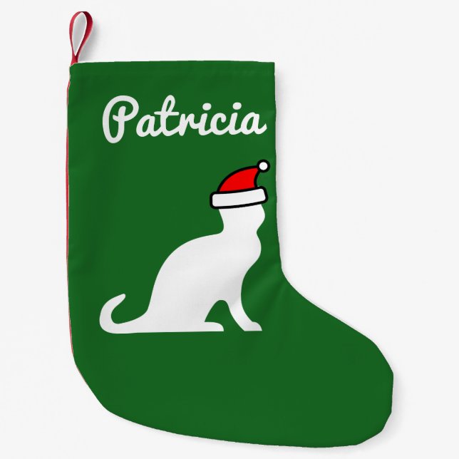Petite Chaussette De Noël Chat mignon personnalisé avec le casquette de Père (Devant)