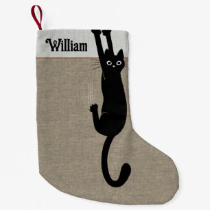 Petite Chaussette De Noël Chat noir accrochant les vacances de l'amoureux