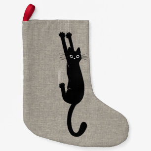 Petite Chaussette De Noël Chat noir accrochant sur le style de toile de Faux