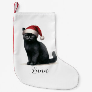 Petite Chaussette De Noël Chat noir aquarelle en Festive Santa Hat Stocking